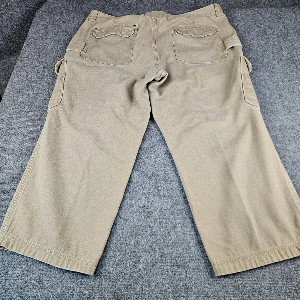 Duluth Trading Co Mens Khaki Tan Cotton Canvas Cargo Work Pants Wide Leg